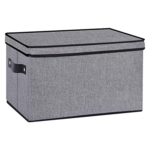 Gray Fabric Storage Boxes with Lids and Handles