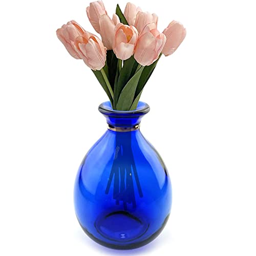 Rounded Small Blue Glass Vase for Home Decor and Events