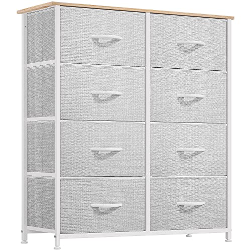 Yitahome  8 Drawer Fabric Dresser Storage Tower Wooden Top Light Gray