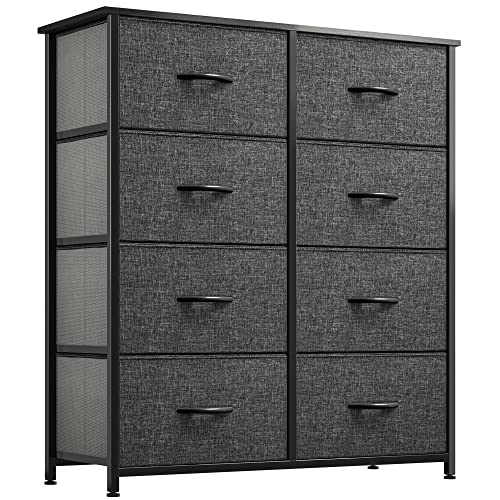 YITAHOME Fabric Dresser for Bedroom, Tall Storage Dresser with 8 Drawers, Black Dresser & Chest of Drawers, Storage Drawer Organizer for Closet, Bedroom, Living Room(Black Grey)