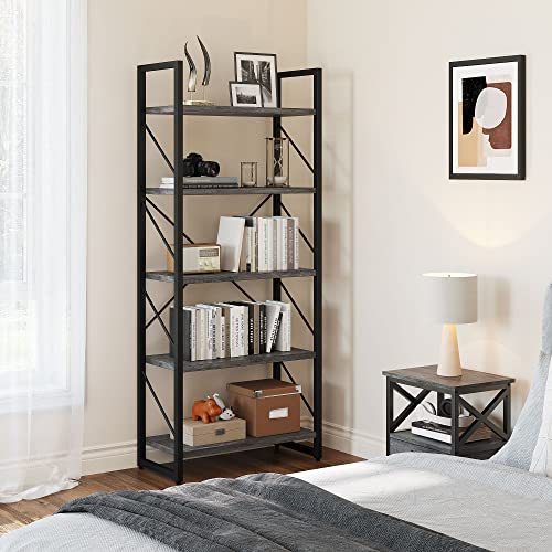 Yitahome  Modern Tall Bookshelf 5 Tier Bookcase White