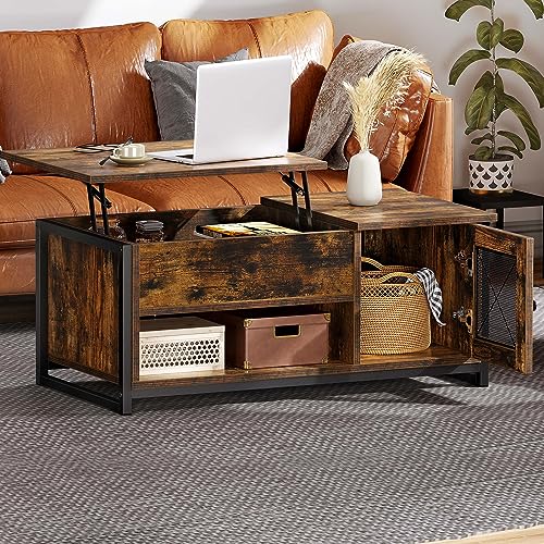 WLIVE Lift Top Coffee Table with Hidden Storage Compartment and Metal  Frame,Lift Tabletop and Sliding Drawer for Living Room Home, Office, Black