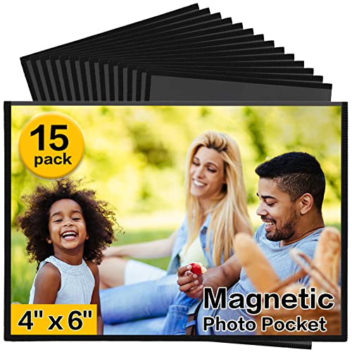 Mingting 24 Pcs Magnetic Picture Frame, Holds 4x6 Inches Pictures, Reusable Black Magnet Fridge Photo Sleeves with for Refrigerator, Locker,Office
