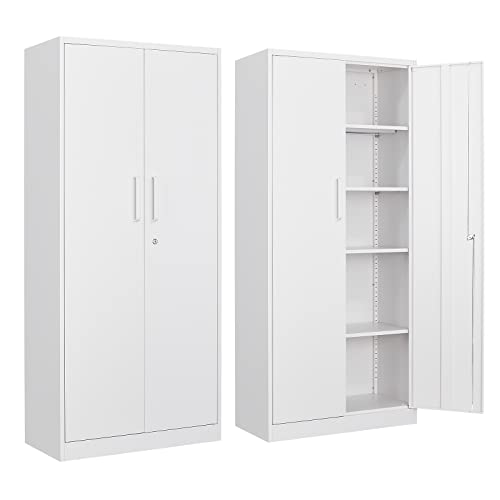 Rubbermaid Freestanding Storage Cabinet, Five Shelf with Double Doors,  Lockable, Large, 690-Pound Capacity, Gray, For Garage/Outdoor, Garden