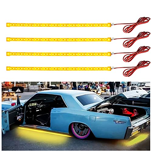 12" Solid Silicone Yellow LED Strip Lights for 12V Vehicles (Pack of 4)