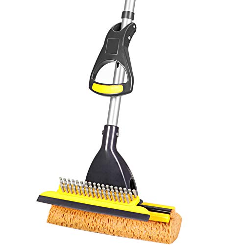 Yocada Sponge Mop with Squeegee and Extendable Telescopic Long Handle