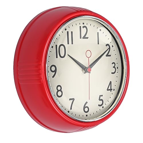 Yoiolclc 10 Inch Vintage Retro Wall Clock, Red