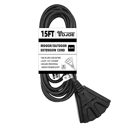 YOJOE 15 Foot Black Outdoor Extension Cord