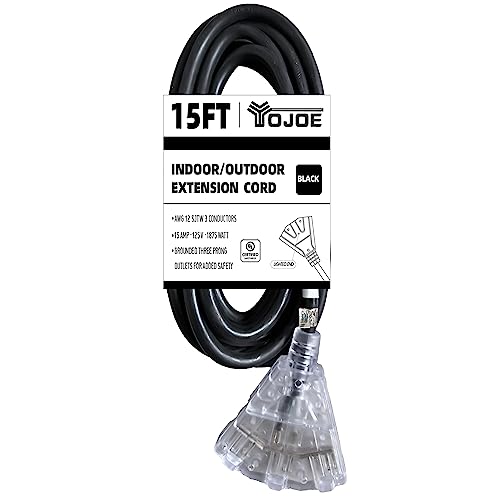 YOJOE 15' Outdoor Extension Cord with 3 Outlets