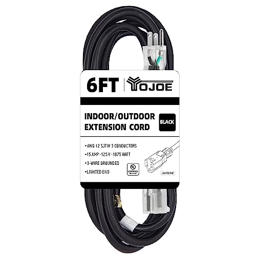 YOJOE 6 Foot Black Extension Cord: Heavy Duty and Reliable