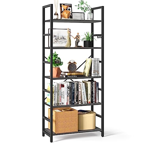Yoobure 5 Tier Bookshelf - Rustic Modern Bookcase