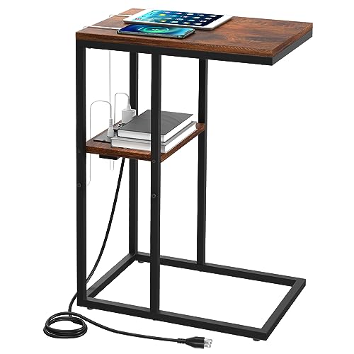 Yoobure C Shaped End Table with Charging Station
