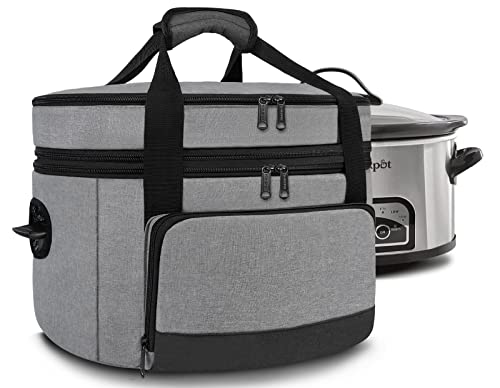 HOMEST Slow Cooker Bag for Crockpot 6-8 Quart, Insulated Travel Carrier with Easy to Clean lining, Carry Case with Top Zip Compartment and Accessory