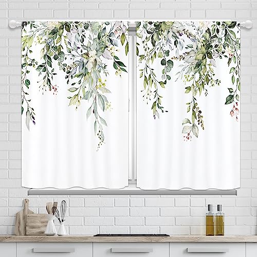 Yorida Rustic Sage Green Eucalyptus Leaf Kitchen Curtains