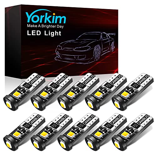 Yorkim 194 Led Bulb Canbus White Error Free 3-SMD 2835 Chipsets, T10 Interior Led For Car Dome Map Door Courtesy License Plate Trunk lights with 194 168 W5W 2825 Sockets Pack of 10