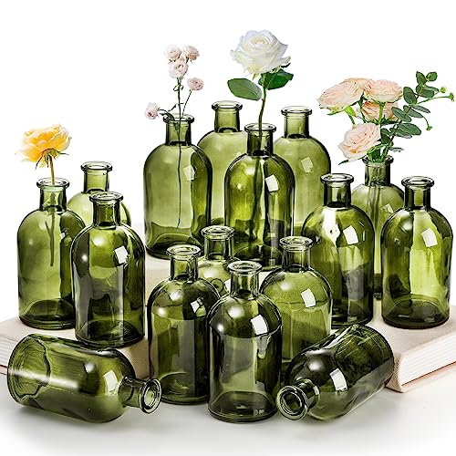 YOUEON Green Glass Small Vase Decorative Bottles