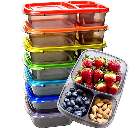 doura meal prep containers 3 compartment food storage reusable plastic  bento microwavable lunch boxes with lids bpa-free 10-pack,st