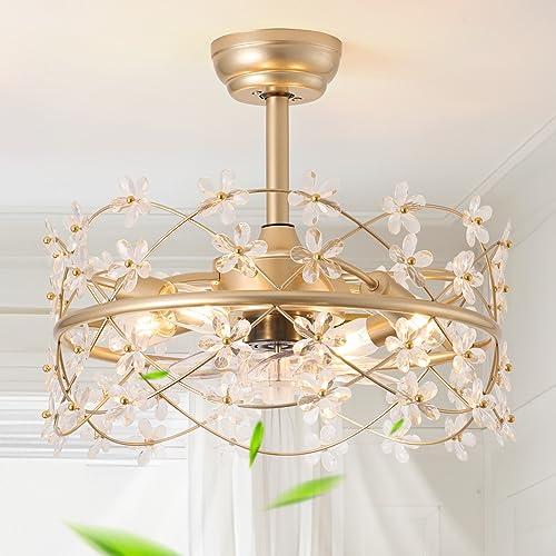 Youngrender Gold Caged Ceiling Fan with Light