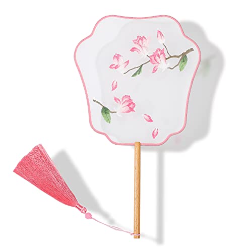 YUELAI Translucent Silk Embroidered Hand Held Fan