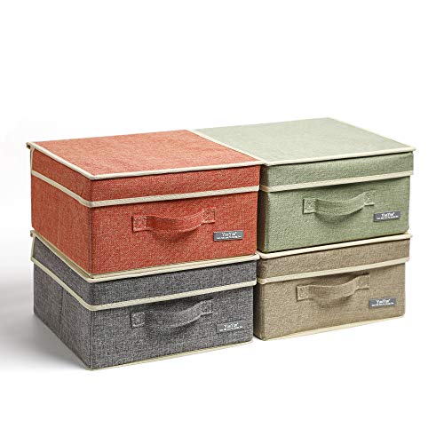 YueYue Small Fabric Storage Box with Lids - 4 Pack
