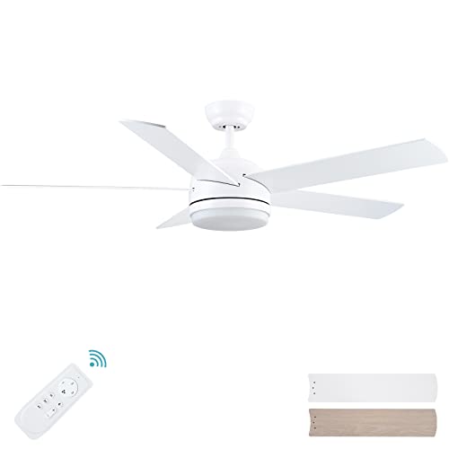 YUHAO 52" White Ceiling Fan with Lights, Remote, Quiet Reversible Motor