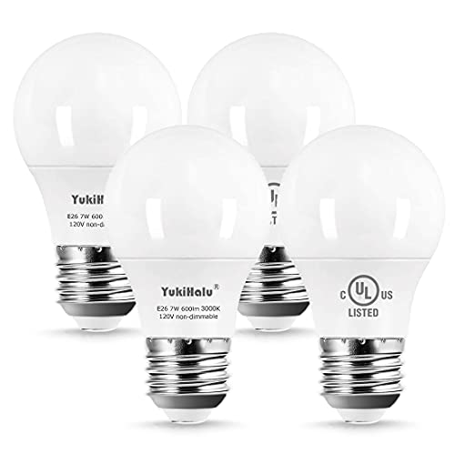 YukiHalu A15 LED Light Bulbs 7W 600 Lumens 120V, Pack of 4