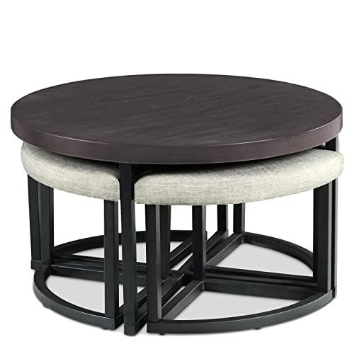 Yukon Black Metal Base Coffee Table with Stools