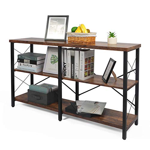 YUMEBUY Console Table for Entryway, Industrial Entry/Hallway Table Sofa Side Table Narrow Long with Open Bookshelf for Living Room (Rustic Brown)