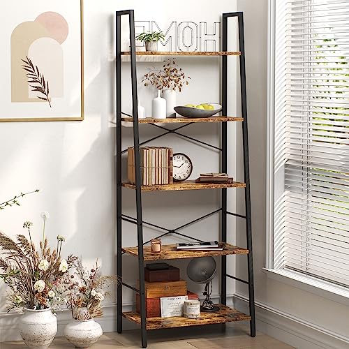 Yusong Bookshelf - 5-Tier Bookcase with Metal Frame