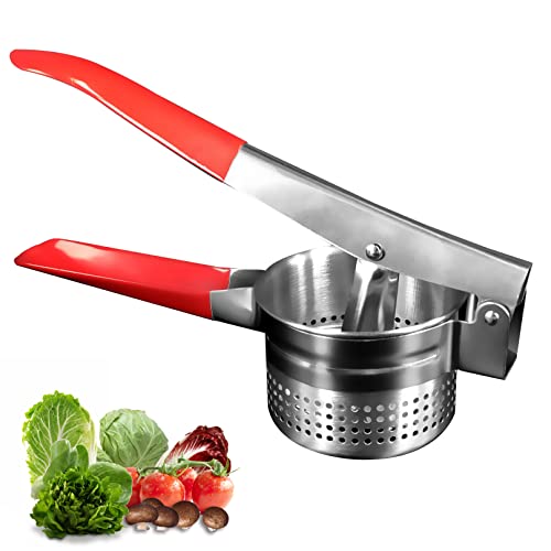 ZECARFA Stainless Steel Vegetable Squeezer with Non-Slip Red Silicone Handle