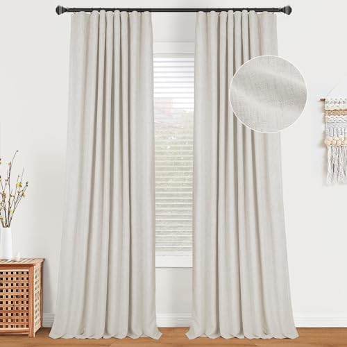 Zeerobee 84" Linen 100% Blackout Thermal Insulated Curtains, Beige