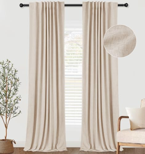zeerobee 100% Blackout Curtains for Bedroom 96 inches Long, Linen Blackout Curtains 96 inches Long 2 Panels Set, Thermal Insulated Back Tab/Rod Pocket Curtains for Living Room - Oatmeal,W50 X L96