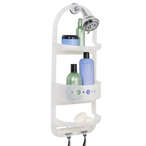HapiRm Hanging Shower Caddy with Two Soap Holders, Rustproof & Waterproof Shower Shelf Over Shower Head with 12 Hooks, No Drilling Shower Organizer