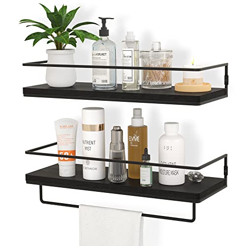 ZGO Floating Wall Shelves with Towel Rack - Black
