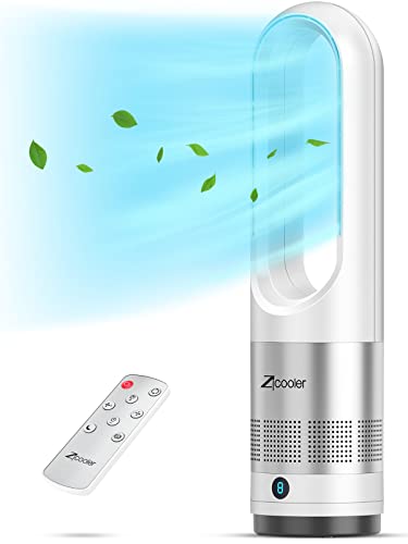 ZICOOLER 22" Bladeless Tower Fan with Remote, 8 Speeds, 9H Timer