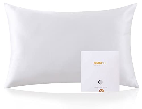 ZIMASILK 100% Mulberry Silk Pillowcase for Hair and Skin Health,Soft and Smooth,Both Sides Premium Grade 6A Silk,600 Thread Count,with Hidden Zipper,1pc (Queen 20''x30'',Ivory)