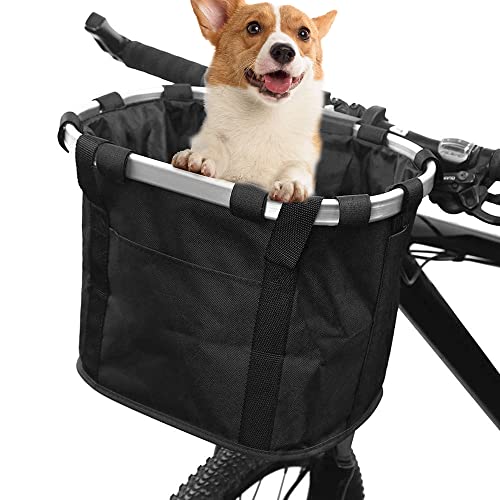 ZIMFANQI Bike Basket, Quick Release Bicycle Handlebar Front Basket, Removable Small Pet Cat Dog Carrier, Detachable Cycling Picnic Bag for Commuting Shopping Camping, Max.Bearing: 11lbs
