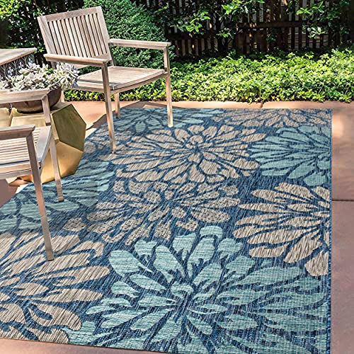 Zinnia Modern Floral Textured Weave Indoor Outdoor Area-Rug
