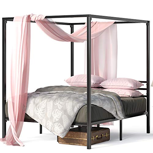 Zinus Patricia Black Metal Canopy Queen Bed with Steel Slat Support