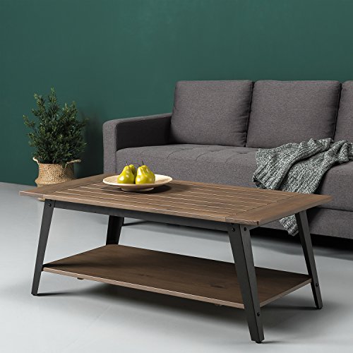 Zinus Wood Metal Coffee Table, 47 in x 23.5 in x 18 in, Brown