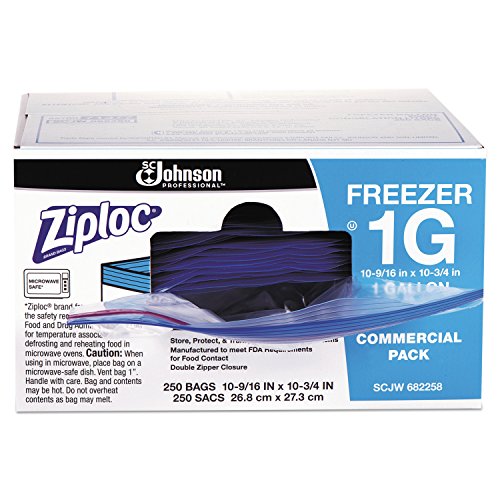 Ziploc 94604 1gal Double-Zipper Freezer Bags, Clear, Case of 250