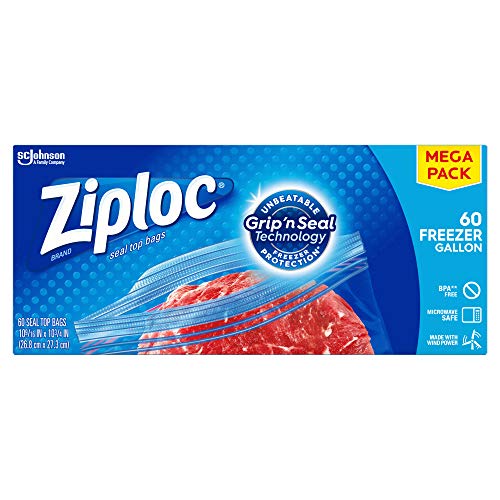 Ziploc Freezer Bags with Grip 'n Seal, Easy Open Tabs, Gallon, 60 Count