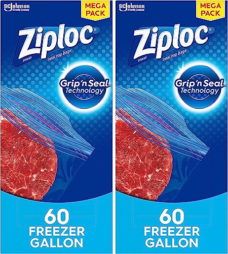 Ziploc Gallon Freezer Bags, Grip 'n Seal Technology, 60 Count x 2