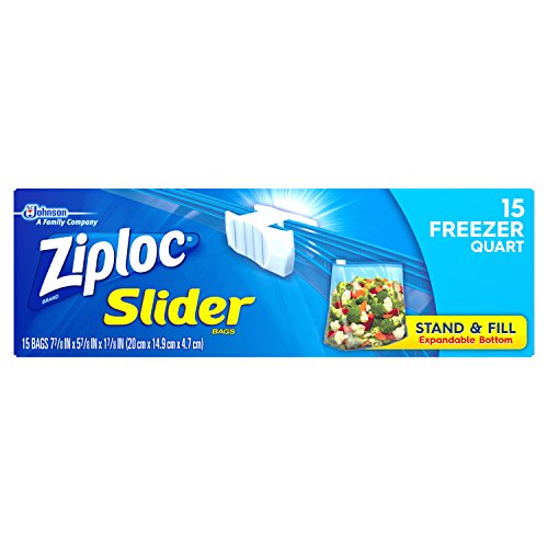 Ziploc Slider Bag Freezer, Quart, 15-Count (Pack of 3)