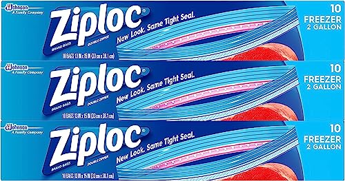 Ziploc 2 Gallon Freezer Bags with Grip 'n Seal Technology, 10 Count, 3 Pack