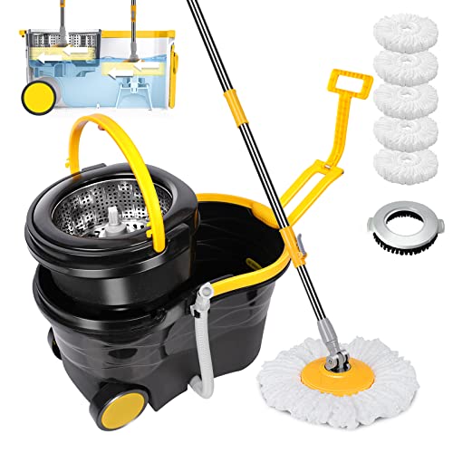 CLEANHOME Collapsible Mop Bucket on Wheels for Industrial Mop