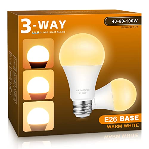 Zorykn 3 Way LED Bulbs, 40 60 100W, 2700k Warm White, Dimmable, E26 Base, 2 Pack