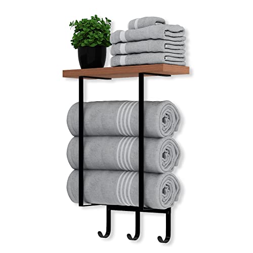 ZUJJAFY Bathroom Towel Rack with Shelf & Hooks