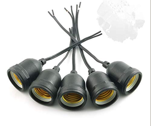 ZYAMY 5pcs E26 E27 Flame Retardant Waterproof Lamp Sockets, Black