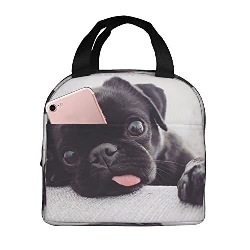 ZYZILYSBS Funny Black Pug Lunch Bags for Womens Reusable Insulated Lunch Box Cooler Tote Suitable Work Picnic Office Travel Beach